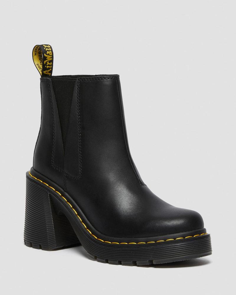 Dr Martens Spence Læder Flared Heel Ankelstøvler Dame Sort | DK 69CTV